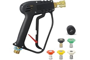 Xynovia 4000PSI High Pressure Washer Gun(M22 14MM) for Karcher, Stubby Swivel Car Wash Gun with Quick Release, 5 Nozzle Tips, Jet Wash Gun Handle for Car Cleaning Compatible for Karcher