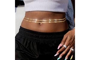 Flovel Chaîne de ventre en or Chaîne de taille en strass en couches Bikini Harnais Chaîne de corps Bijoux bohème pour femmes et filles