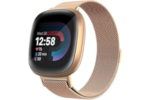 PaceBid Bransoletka kompatybilna z Fitbit Sense 2 / Fitbit Versa 4, metalowa, tkana stal nierdzewna, magnetyczna, zapasowy pasek dla mężczyzn i kobiet, klasyczny, regulowany pasek do zegarka na rękę Fitbit Sense 2 / Versa 4, różowe złoto, Fitbit Sense 2/Fitbit Versa 4