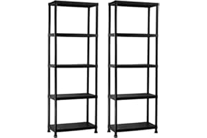 THINIA HOME - Pack 2 Estanterías Almacenaje, Polipropileno PP, Multiusos, Hogar, Trastero, Domitorio y Cocina, 5 Baldas, Carga 125Kg, 61x31x171cm (Largo x Ancho x Alto), Negro