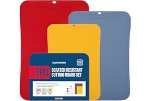 BLUE GINKGO Planches à découper en TPU (lot de 3 pièces) Planches à découper minces flexibles et résistantes aux rayures pour la cuisine, Tapis de cuisine sans BPA (Rouge, Bleu, Jaune)