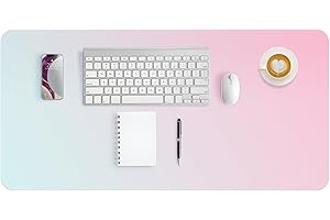 SINAND Schreibtischunterlage Leder |80X40cm| Mauspad Groß| Rutschfeste Schreibunterlage | Rutschfester Desk Mat| Runde Kanten Schreibtischmatte für Büro und Zuhause (rosa/grün)