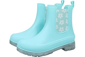 A2Z 4 Kids Girls Waterproof Chelsea Rain Boots Floral Side Panels PVC Wellies with Non-Slip Flexible Sole Lightweight Ankle Wellingtons for School Muddy Play Rain Shoes Toddler Sizes 11-4 UK