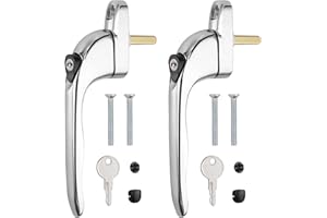 Neoteck Window Handle 2Pcs Inline Window Handle Universal Espag Key Locking Lockable Double Glazing Replacement uPVC Window Handles for All Common Windows and Balcony Doors, Chrome