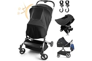Anhow Pram Sun Shade, Universal Anti-UV Buggy Sun Shade with Viewing Window + 2 Pcs Stroller Hooks Easy to Install Pram Sun Shade Cover Baby Snooze Aid for Pushchairs and Strollers - Black