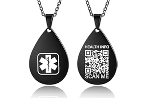 Theluckytag Medical Alert Necklace for Men Women Kids - 19'' Medical Necklace Engraved QR Code Medical ID Necklace - More Space Custom Online Emergency Medical Info