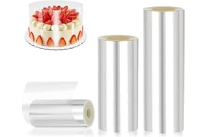 MIAYICAL Rotolo di Acetato Trasparente, 3 Rotolo Acetato per Torte, 6cm/8cm/10cm Pellicola per Bordi per Torte, Fogli Acetato per Dolci, Torta Collare di Carta per Mousse, Cioccolato, Decorazioni per Torte
