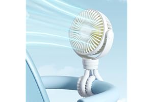 JISULIFE Mini Stroller Fan Clip-on for Baby, 4000mAh Portable Battery Operated or USB Rechargeable Fan with 4 Speeds, Flexible Tripod, Ultra-quiet for Handheld/Desk/Car Seat - Starlight White