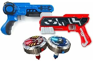Spinner MAD 86321 Battle Pack by Silverlit, 2 Players with 2 Blasters and 2 LED Spinning Tops, Compatible with the Whole Spinner Mad Range, Children's Toy, Red and Blue, Age 5 and Above