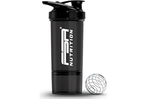 ‎FSA NUTRITION FSA Nutrition Shaker mit Pulverfach und Kugel, frei von BPA, 600 ml, Schwarz