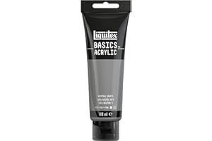 Liquitex 8870035 Basics - Pittura acrilica, Pigmenti per artisti monopigmentati, Resistente alla luce, durevole nel tempo, Finitura satinata, Tubo da 118 ml - Grigio Neutro N°5