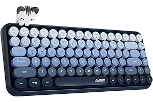 Hoopond X AJAZZ 308i Bezprzewodowa klawiatura Bluetooth,Uroczy Mini 84-klawiszowy kompaktowy układ z magnetyczną lalką kota,Nakładki na klawisze ABS Retro okrągłe do komputerów PC,Laptopy-Niebieski