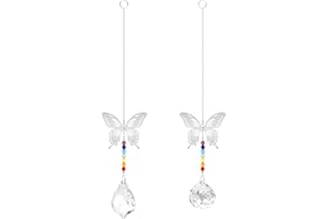 Huayue 2 Pezzi Acchiappasole Cristallo con 3D Farfalla di Metallo, Suncatcher per la Decorazione di Natale Nuziale Feste Prisma Arcobaleno da Finestra Giardino Casa Uffici- Trasparente