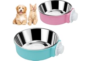 PBMLGO 2 Pcs Pet Crate Water Bowl 2 IN 1 Hanging Pet Bowl, Removable Stainless Steel Dog Bowls Large Capacity Cat Feeding Bowls, Puppy Double Feeder Food Water Bowls with Bolt Holder for Small Animals