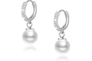 ASH'S CHOICE Silber 925 Ohrringe Perlen, 3 Paar Sterling Silber 925 Ohrstecker Perlen Set, Kleine Silber Creolen mit Anhänger Perlen Tropfen Rosa Lila Weiße Perlenohrringe Hängend für Damen Frauen