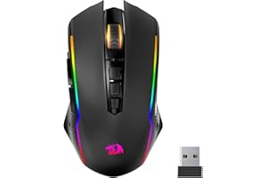 Redragon Souris Gamer sans Fil,Souris sans Fil Rechargeable avec 8000 PPP,Ergonomique,RVB,9 Boutons Programmable avec Bouton de Feu,70 Heures,Souris Gaming de Jeu pour Windows et Mac - Noire