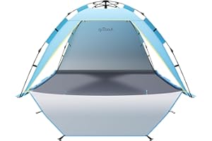 AMFLIP 3-4 Person Instant Strand Zelt Pop Up Automatisches Strandzelt, Extra großes Tragbar Strandmuschel mit 3 erweiterbare Türen, UPF 50+ Easy Setup Sonnenschutz für Picknick, Strand,Familien