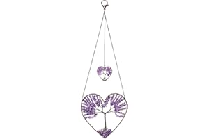 Jovivi Amethyst Crystal Tree of Life Heart Dream Catcher Hanging Ornament Spiritual Gifts for Women,Purple Double Hearts Sun catchers for Window Hanging Wall Home Decoration Bedroom Accessories
