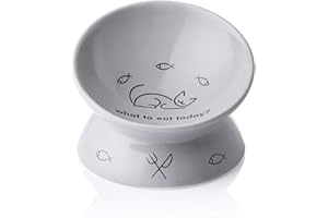 Sweejar Home Ceramic Raised Cat Bowls, Slanted Cat Dish Food or Water Bowls, Elevated Porcelain Pet Feeder Bowl Protect Cat's Spine, Stress Free, 140ml, Backflow Prevention (Gray)