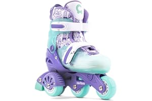 Cariboo Step One Wrotki dla dzieci, Wrotki do nauki jazdy, Regulowane, Wrotki dla dziewczynek, chłopców, Boczne kółka asekuracyjne, Regulowany rozmiar