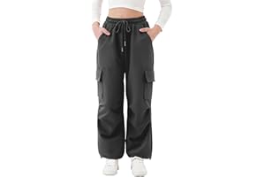 Rolanko Pantaloni Sportivi da Ragazza, con Elastico in Vita Pantaloni da Jogging Attivi Unisex con Tasche Cargo