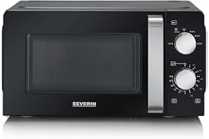 SEVERIN Microondas individual, microondas analógico para calentar y descongelar, microondas manual con plato giratorio para una distribución uniforme del calor, negro, MW 7886