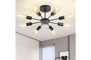 ‎ANWIO ANWIO Sputnik Kronleuchter mit 8-Flammig Schwarz Industrielle Pendelleuchte Metall für Wohnzimmer Schlafzimmer Küche Café Bar (ohne Leuchtmittel)