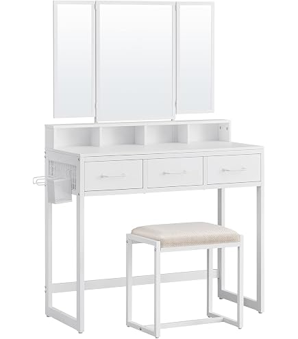 HOMCOM Mobile Toeletta con Specchio a Scomparsa e Sgabello Elegante Tavolo Consolle con Cassetto Design Moderno Bianco 80x40x79cm|Aosom
