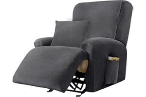 ‎ALISHOMTLL Alishomtll Stretchhusse für Relaxsessel, 4-Teilig Samt Sesselschoner, Stretch Waschbar Sesselbezug Elastisch Bezüge für Fernsehsessel, Sesselüberzug mit 1 Kissenbezug und 2 Taschen (1 Sitzer Grau)