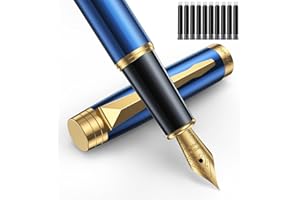 AIBelire Fountain Pen,Smooth Writing Metal Water Pen,Fine Nib Fountain Pen with 10 2.6mm Black Ink Cartridges,Ink Refill Converter, Gift Case,Nice Pen Gift for Men and Women