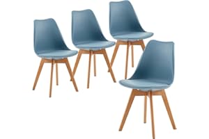 buybyroom Modern Dining Chairs Set of 4 with Wooden Legs and Soft Cushion for Living Room, Garden, Kitchen, Bedroom, Outdoor and Office, Morandi Light Colour