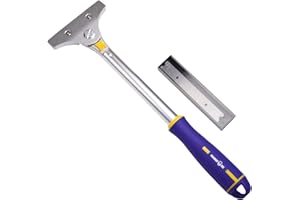 MANUFORE 4" Grattoir à Vitre à Tête Rotative, Grattoir à Papier Peint avec 36 cm Manche Long，Grattoir pour Plaque avec 5 Lames en Acier pour Gratter Peinture, Colle sur Sol, Verre, Carreau et Mur