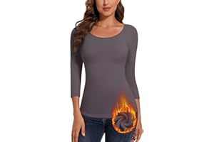 SERSARY Camiseta Termica Mujer Manga Larga Camisetas Mangas 3/4 con Escote Redondo Camiseta Fina Interior BáSica De Manga Larga Blusa TéRmica para Inviernomujer