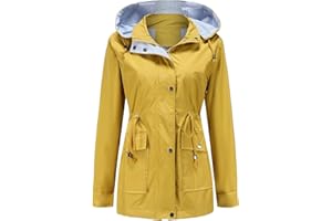 YFFUSHI Femme Manteau Imperméable Léger Blouson Hooded avec Ceinture Parka Coupe-Vent Respirant pour Printemp Automne