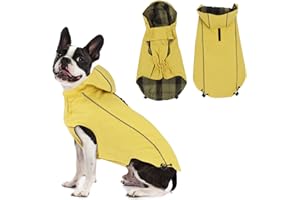 Vejaoo Płaszcz przeciwdeszczowy dla psa, wodoszczelny, odblaskowa kurtka przeciwdeszczowa z kapturem, regulowana, wiatroszczelna, kurtka przeciwdeszczowa dla małych, średnich i dużych psów, na spacer,