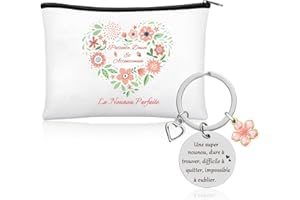 LOHENYOR Cadeau Nounou Original - Set Pochette & Porte-Clés Merci | Idée Cadeau Pratique pour Assistante Maternelle | Cadeau Fin de Contrat, Noël ou Anniversaire