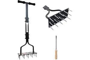 vanpein Lawn Aerator, Lawn Spike Aerator Manual Tool with 15 Iron Spikes, Manual Dethatching, and Soil Aerating Tool with Clean Tool for Aerating Lawns & Yard Care, 36 inch