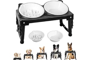 VIBINHO Ciotole per Cani Rialzate, 5 Altezze Regolabile Porta Ciotole per Cani Rialzato con Ciotola Anti Ingozzamento, Supporto Antiscivolo per Cane Medio e Grande