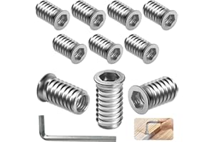 BOUMVID Tuercas Roscadas Hexagonales Insertos de Madera M8 x 25mm, 10 Piezas Tuercas de Insertar Roscados Hexagonal Remaches, Tuerca de Inserción Cabeza Plana para Muebles de Madera