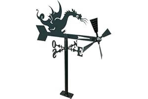 Arthifor Veleta de Viento para Jardín con Silueta de Dragón, Metal, Negro Mate, 90 x57 x 89 cm