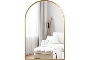 Dripex Specchio da parete Arco Dorato 60x90 cm con Metallo in alluminio, HD Bagno Specchio con Immagine Nitida per Trucco Decorativo Soggiorno - infrangibile (Oro)