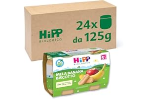 HiPP - Omogeneizzato Di Frutta, Gusto, 24 Vasetti Da 125 G, Mela, Banana E Biscotto, 3000 Grammo