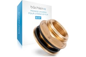Bächlein Passage Universel pour Citerne de Pluie - Passage de Citerne en Laiton comme Raccordement pour Robinet d'eau ou Robinet de Soutirage, 2 Joints Inclus - FiletageIintérieur de 1/2 de Pouce