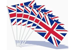 AhfuLife Petit Drapeau Royaume-Uni - 30Pcs Mini Drapeaux Union Jack avec Poteau Solide Blanc pour Décoration Jardin Bar, Fête de Saint-Georges, Procession, Célébration Compétition Sportive