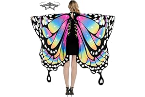 mzoLife Damen Schmetterling Kostüm Faschingkostüme Schmetterling Flügel Schal mit Augenbinde, Erwachsene Poncho Umhang für Party Halloween Weihnachten Kostüm Cosplay Karneval Fasching