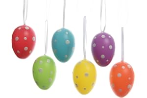 KAEMINGK Decoris Eminza Ostereier zum Aufhängen 9cm x 6 Stück bunt Mix Kunststoff bunt mit Punkten Hängedeko Osterdeko / 6er Set Ostereier bunt und gepunktet bunt