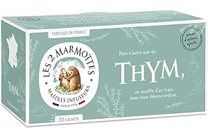 Les 2 Marmottes - Infusion Thym des Marmottes 30 sachets - Anti rhume - Bien-Être et Relaxation - Pour dégager les voies respiratoires - Made In France - Sans arômes ajoutés - 35g