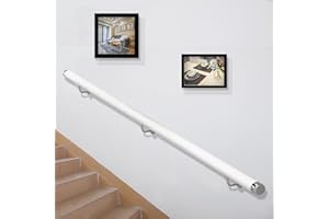 YTLEMON Wooden Stairs Banister Handrail, Non Slip Round Stair Railings Support Rod, Wood Hand Railing with Bracket Stair Grab Bar Kit, Staircase Handrails with Grab Rail Complete (White, 360cm)