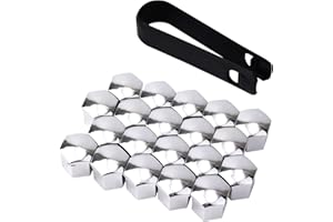 BOXOB 20pcs Car Wheel Lug Nut Covers, 19mm Hexagonal Lugnut Covers with Removal Tool Wheel Trims Bolt Caps Automotive Exterior Accessories for Most Car (Silver)