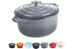 DAWSONS LIVING Round Casserole Dish - Cast Iron Ceramic Induction and Gas Safe Non Stick Dutch Oven Roasting Cooker - with Lid - 10 Year Gurantee (2.7L Casserole, Grey)
